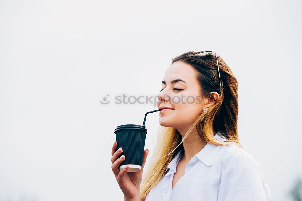 Image, Stock Photo woman close up eating oat and fruits bowl for breakfast