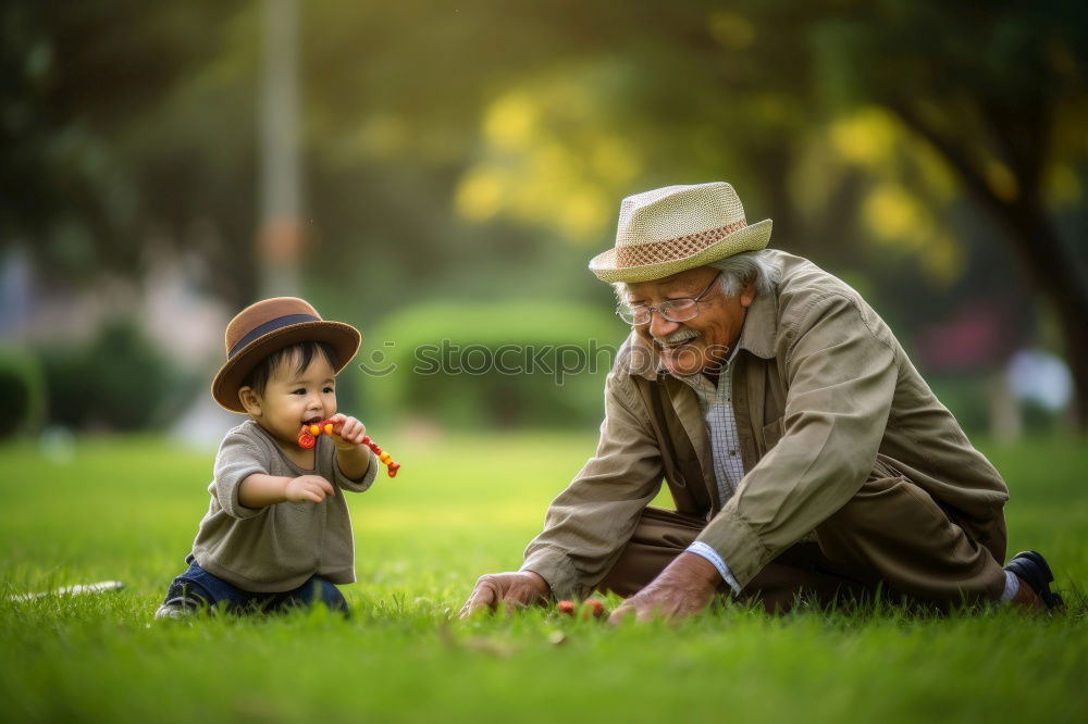 Similar – Image, Stock Photo Grandpa with grandchild in the garden