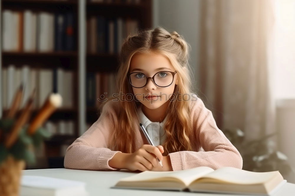 Similar – Image, Stock Photo Pretty woman writing at table