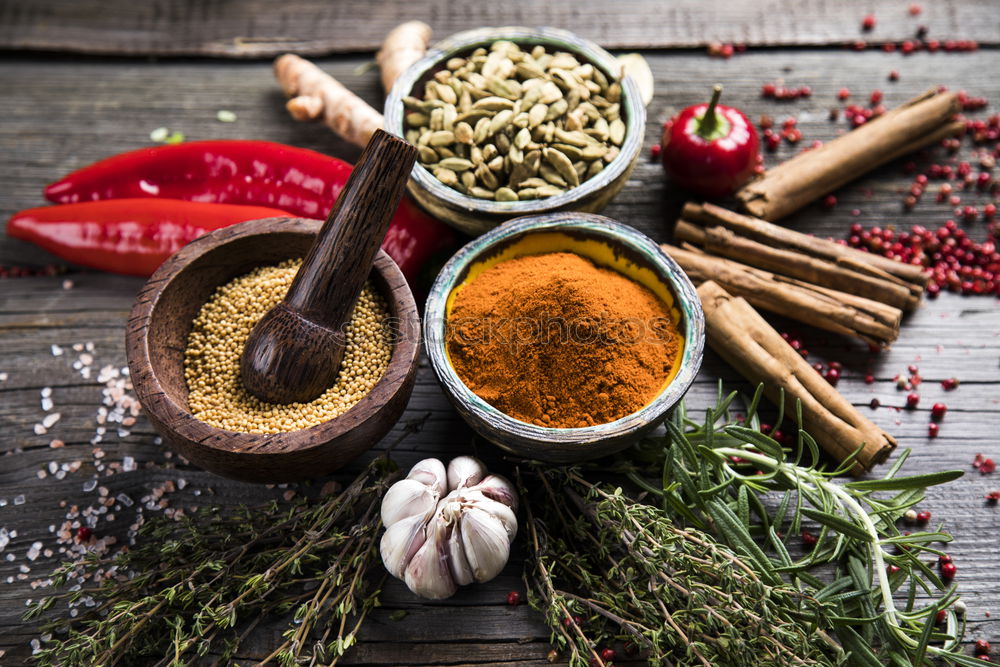 Similar – Image, Stock Photo Set of various spices on table