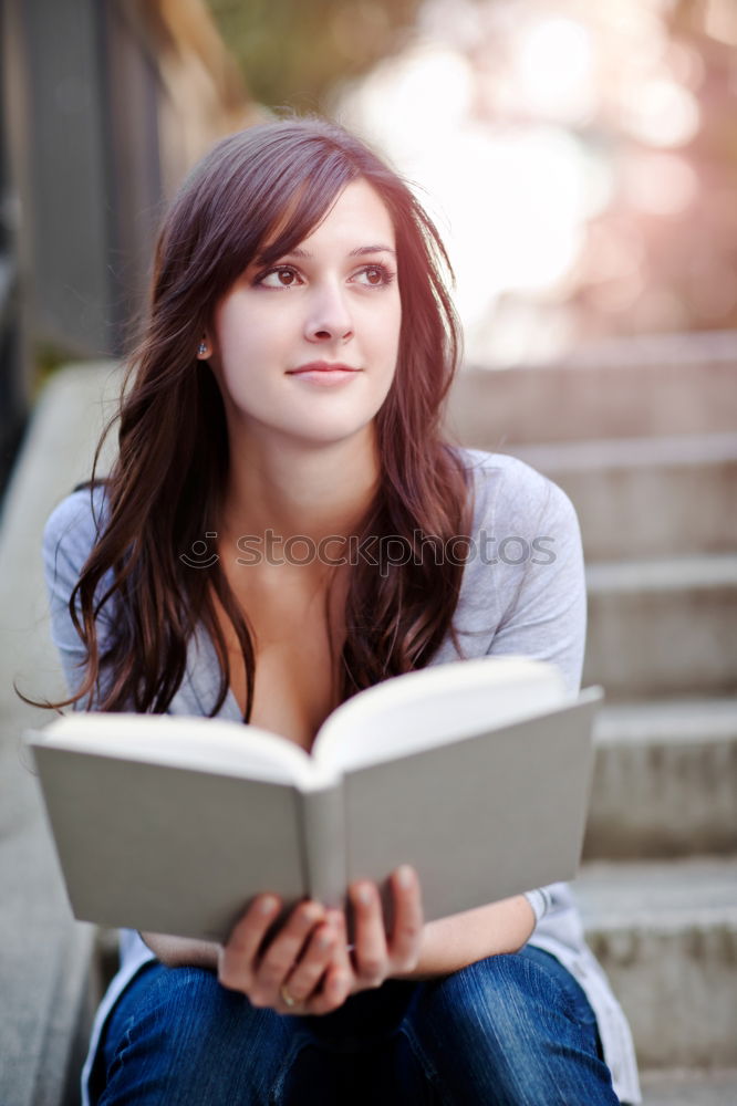 Similar – Image, Stock Photo Charming brunette on balcony in cityscape