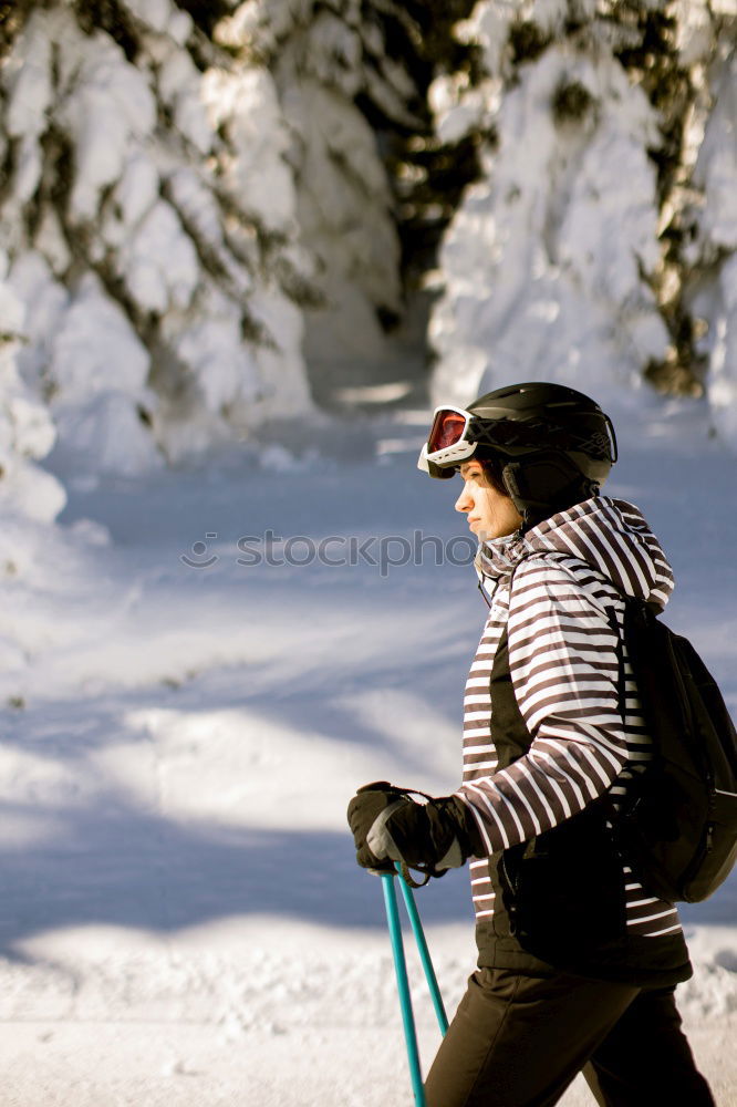 Similar – Young family with children go sledding in winter sunshine