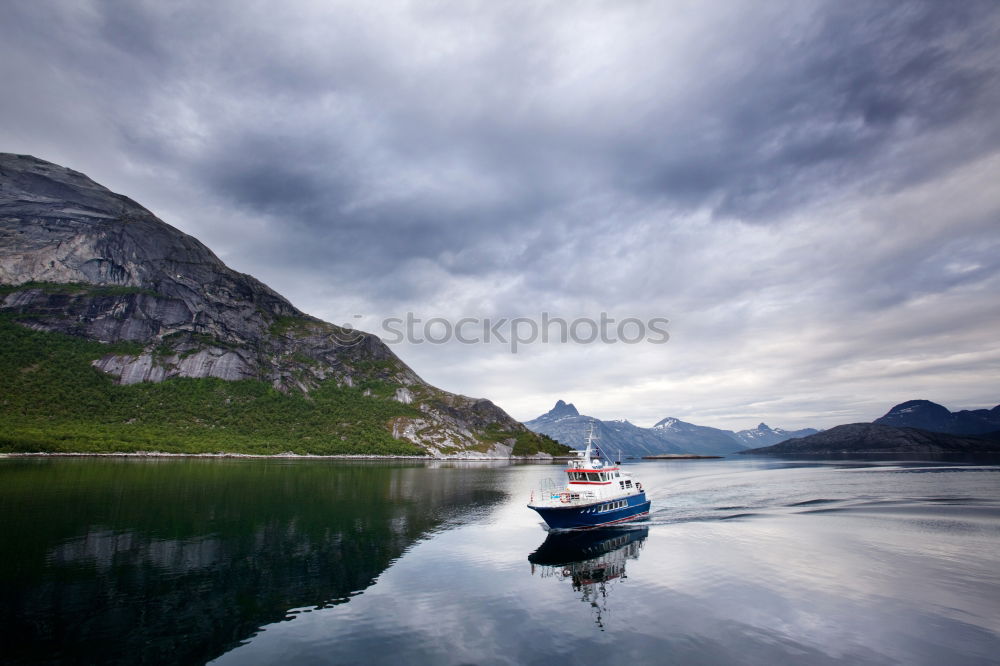 Similar – Image, Stock Photo Norway villages in fjord on lofoten islands. Cloudy Nordic day