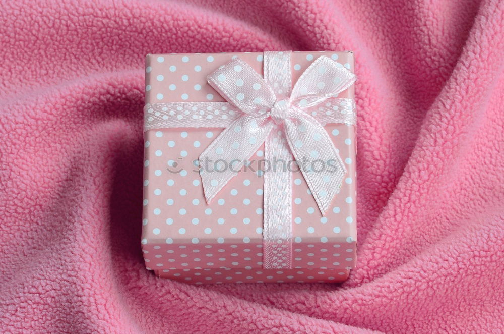 Image, Stock Photo Pink gift, parcel, bow, ribbon, flower blossom, and dots