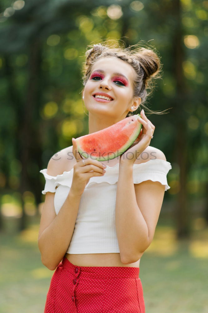 Similar – Image, Stock Photo Young woman bites an apple