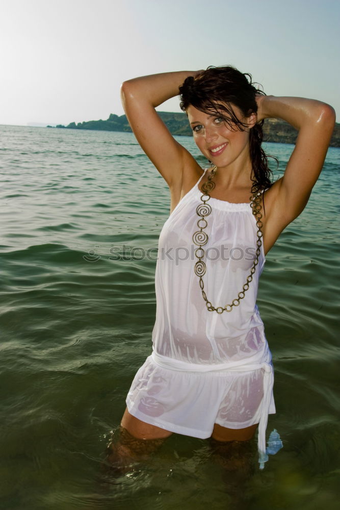 Similar – Image, Stock Photo Laughing happy vivacious woman on vacation