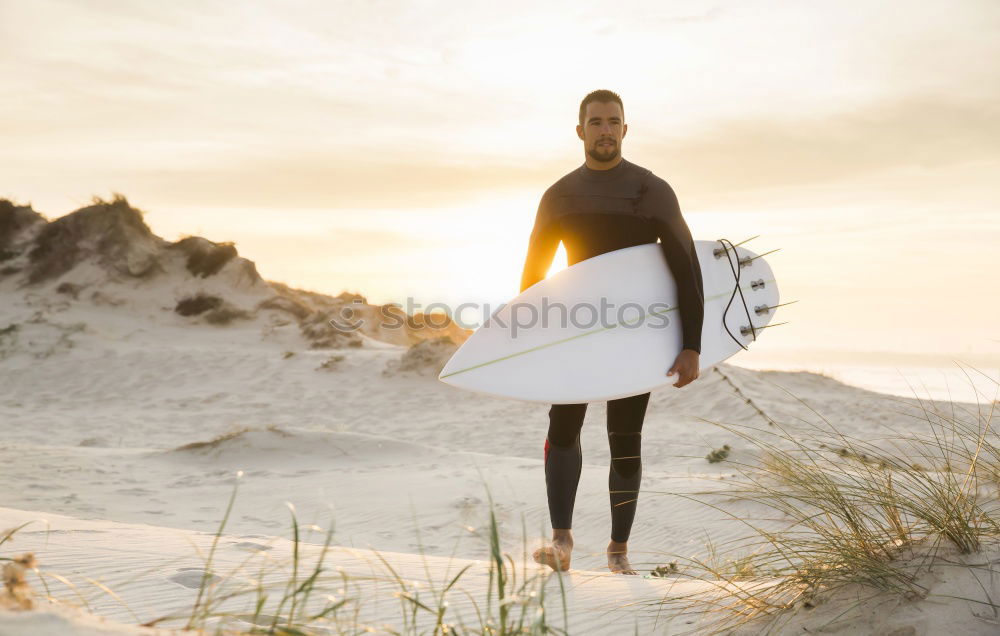 Similar – Image, Stock Photo Young female adult with surfboard at beach