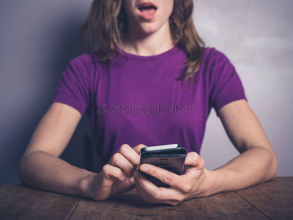 Similar – Image, Stock Photo Woman with grey dyed hair using her phone