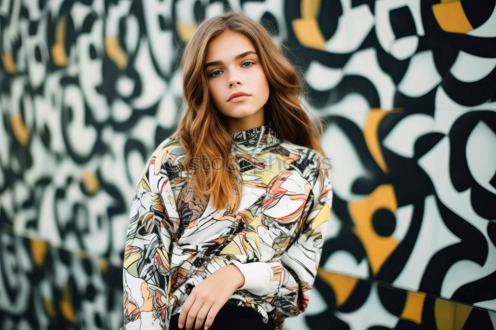 Similar – Image, Stock Photo Young attractive woman with glasses, jeans jacket and reflex camera in front of colorful wall