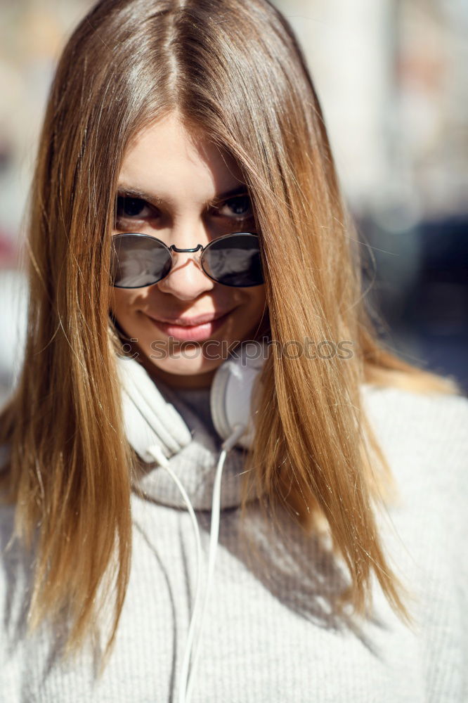 Image, Stock Photo Portrait of woman with sunglasses in street