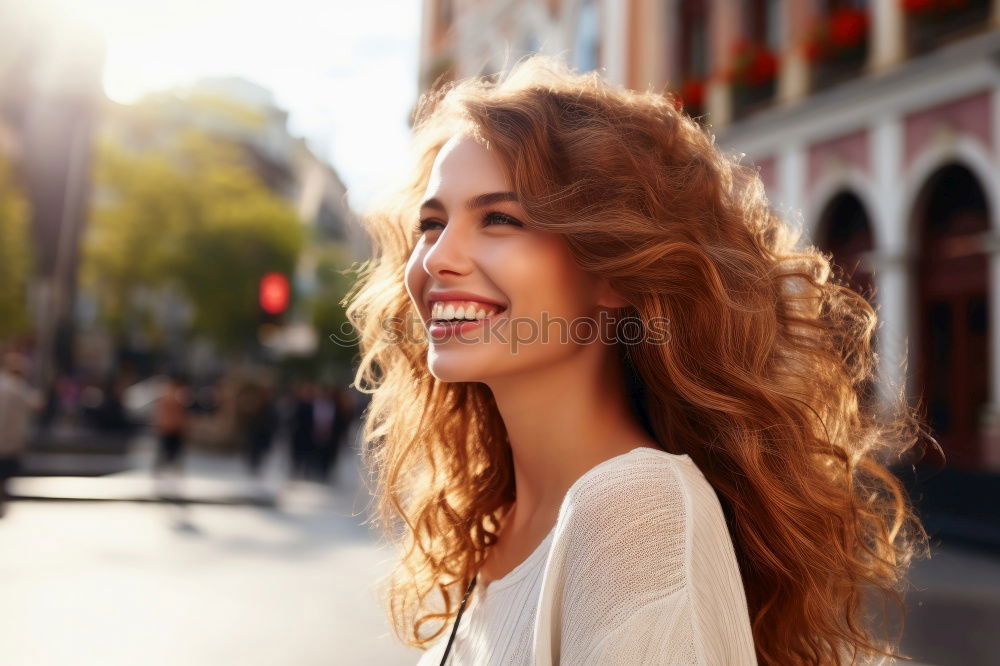 Similar – Image, Stock Photo Cheerful woman in sunset