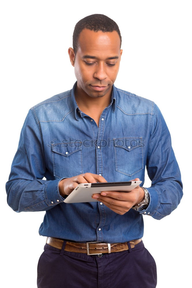 Similar – Image, Stock Photo Businessman Texting on his Phone in the Street