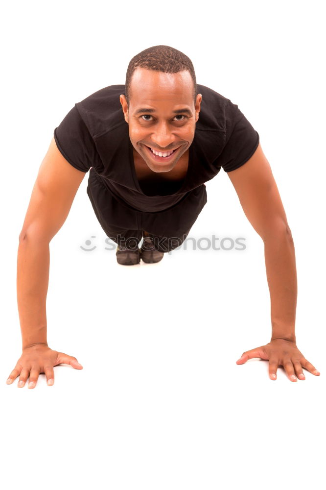 Similar – Fit shirtless young black man doing stretching