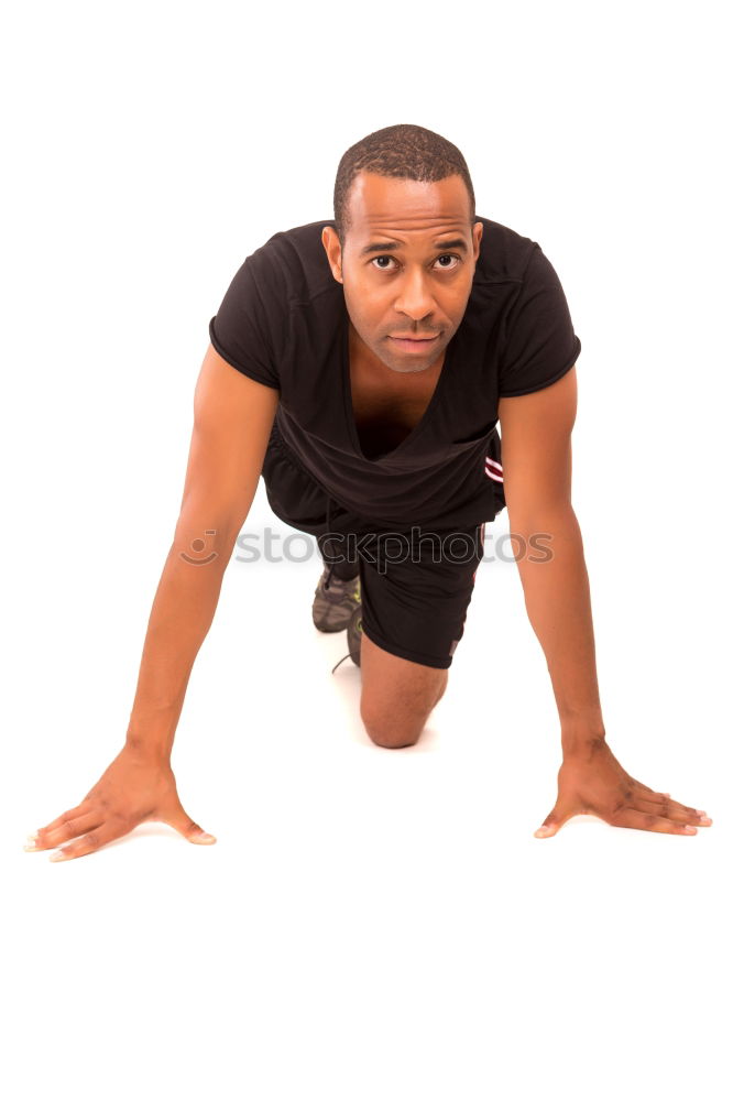 Similar – Fit shirtless young black man doing stretching