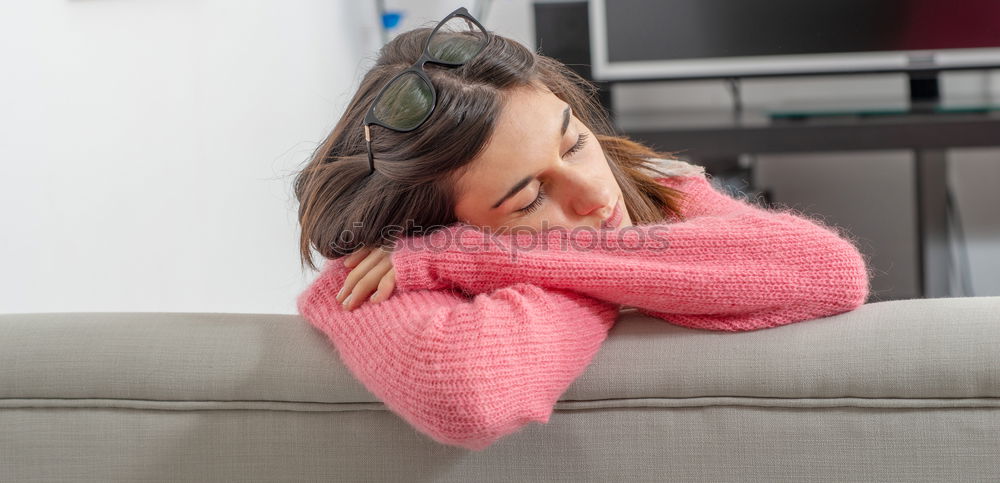 Image, Stock Photo Woman sitting and relaxing on floor