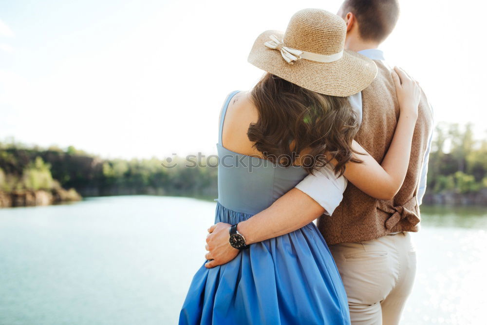 Image, Stock Photo Crop couple posing on pier