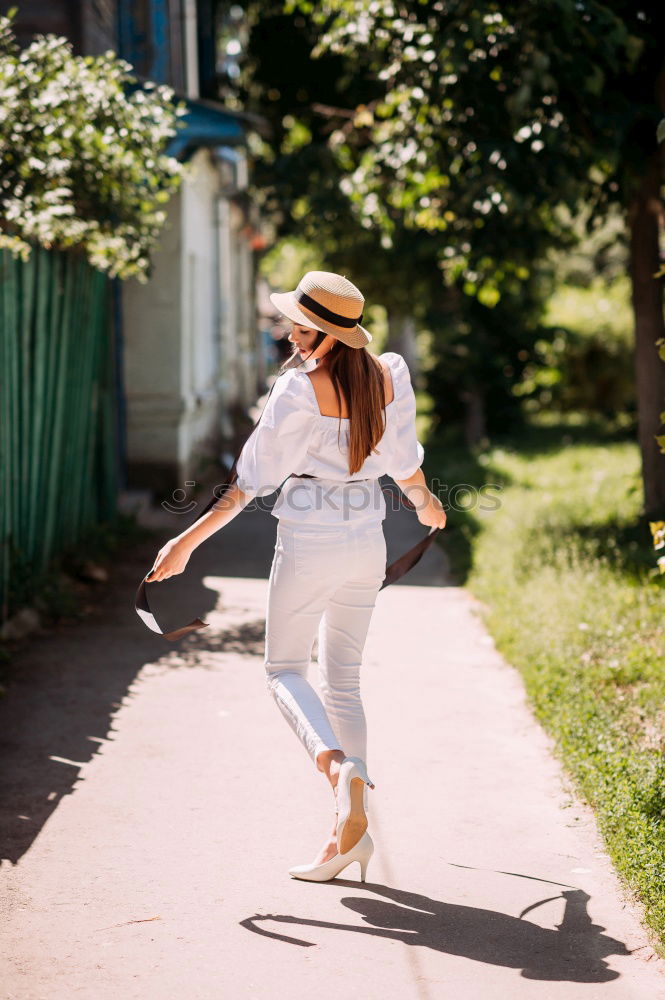 Similar – Image, Stock Photo Curly woman posing in city