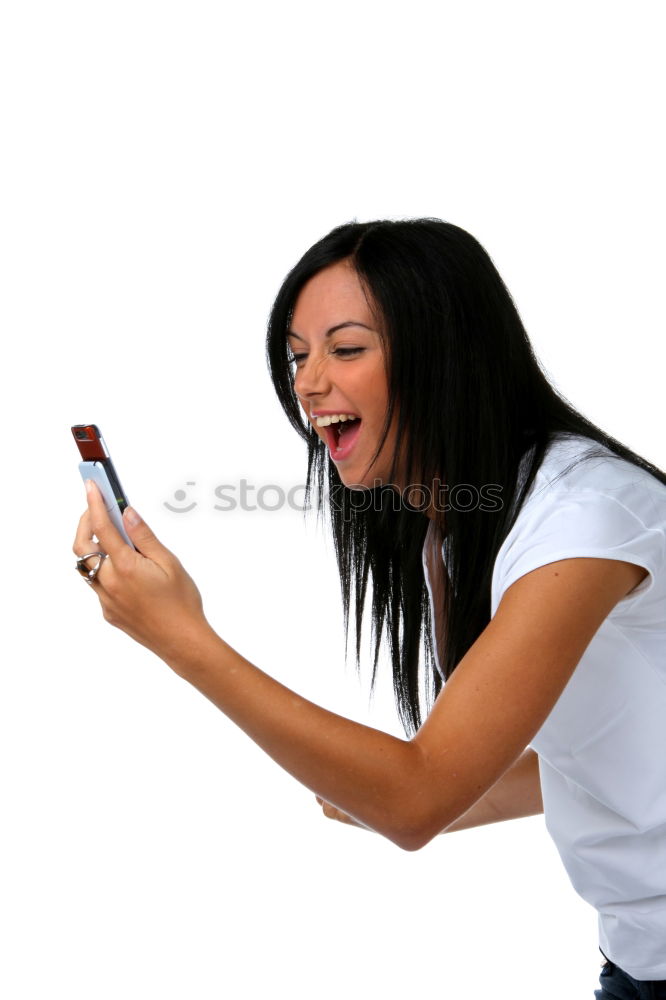 Similar – Image, Stock Photo Young woman fooling around with her smartphone