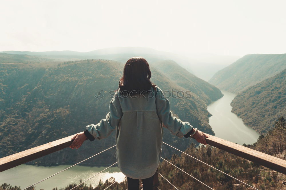 Similar – Image, Stock Photo Stylish women sitting on rock in breathtaking landscape