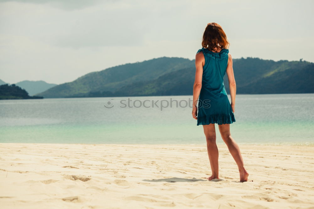 Similar – Image, Stock Photo Woman walking on sand shore near water