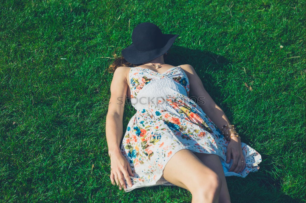 Similar – Image, Stock Photo Cheerful brunette woman lying in grass