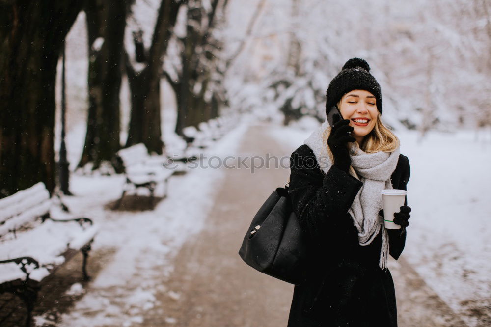 Similar – Image, Stock Photo Young black man is taking a walk outdoors in the winter