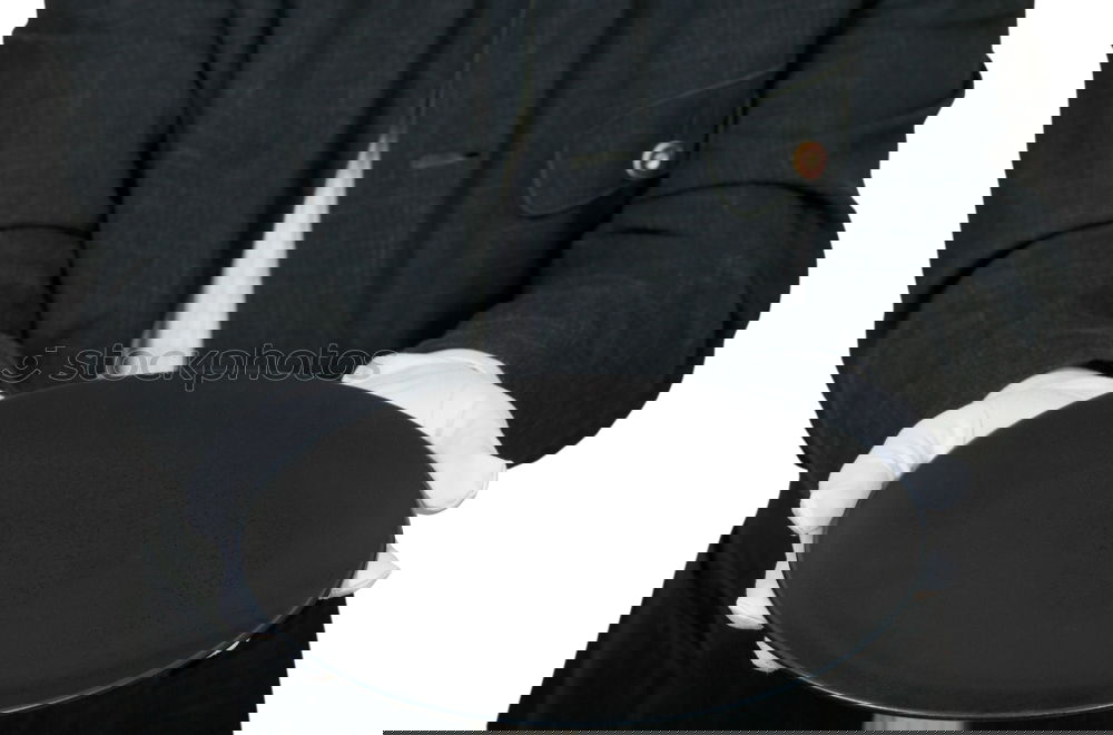 Image, Stock Photo cook holding an empty round white frying pan