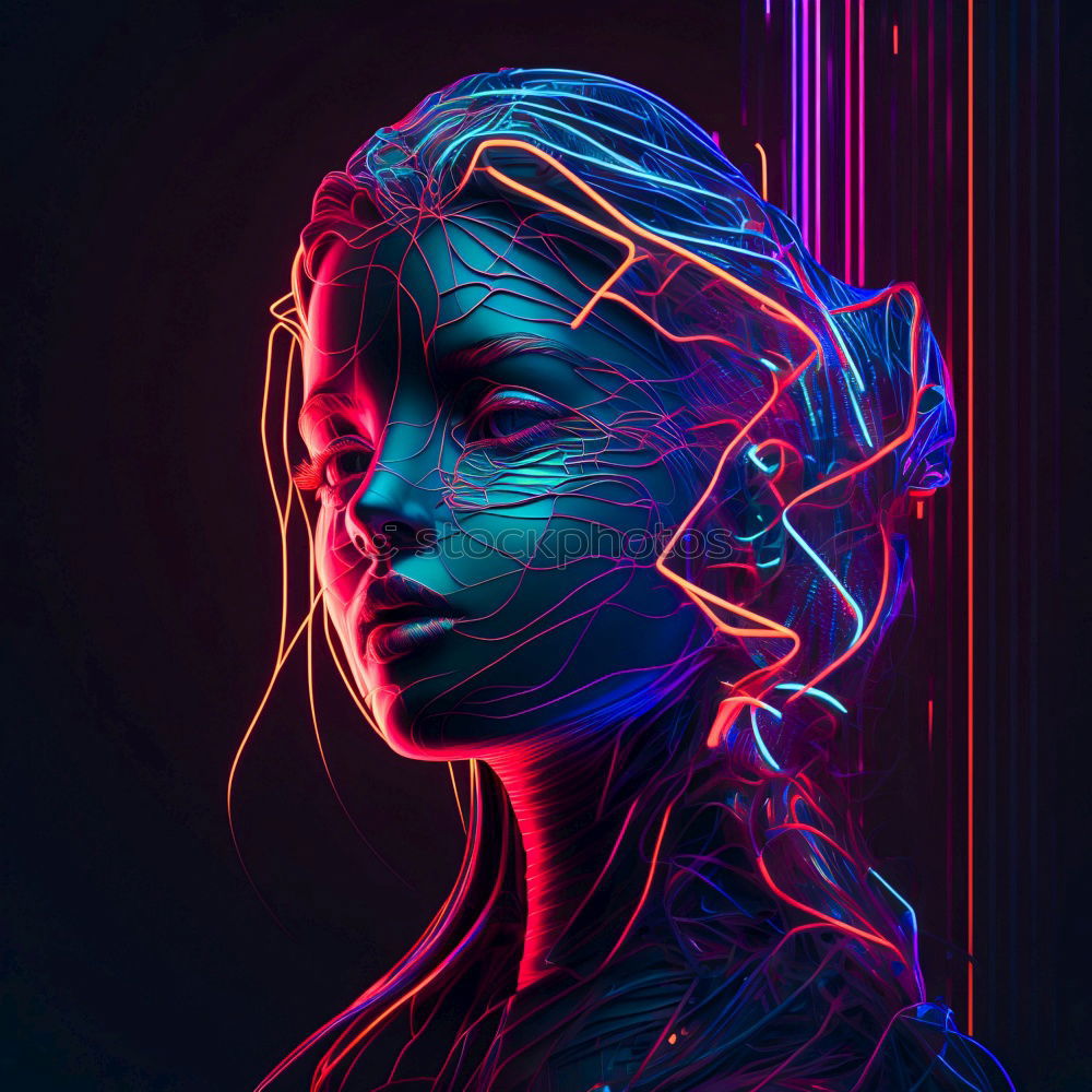 Similar – Beautiful portrait with colored lights