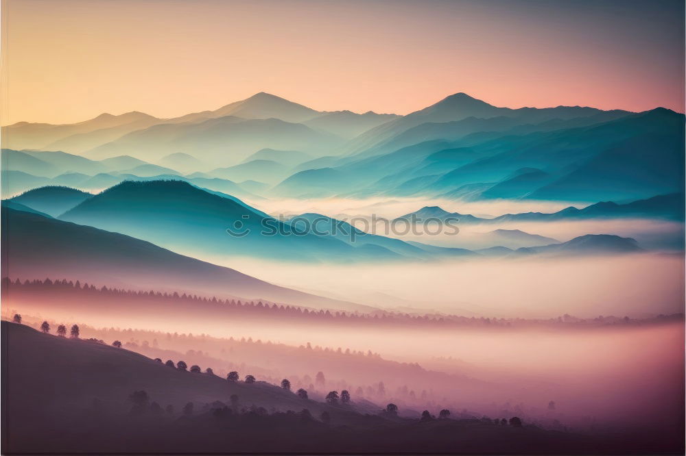 Similar – Image, Stock Photo Autumn foggy sunrise in Carpathian mountains. Alpine village