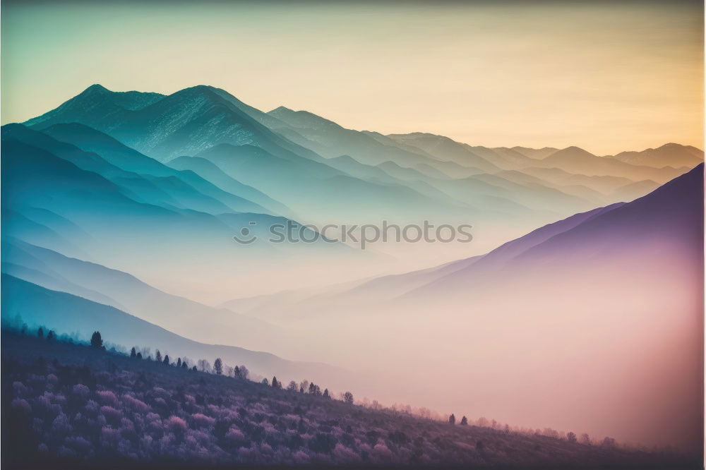 Similar – Image, Stock Photo Green mountains in sunlight and lake