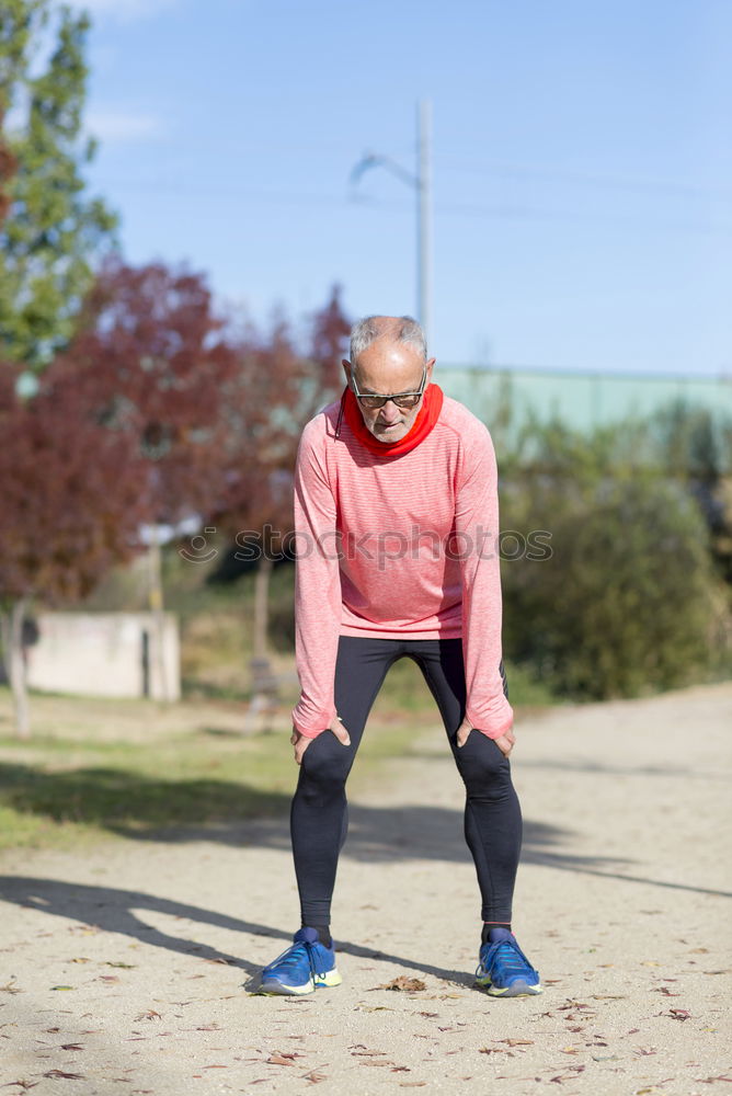 Similar – Image, Stock Photo Front view of one senior man wearing sportswear and eyeglasses