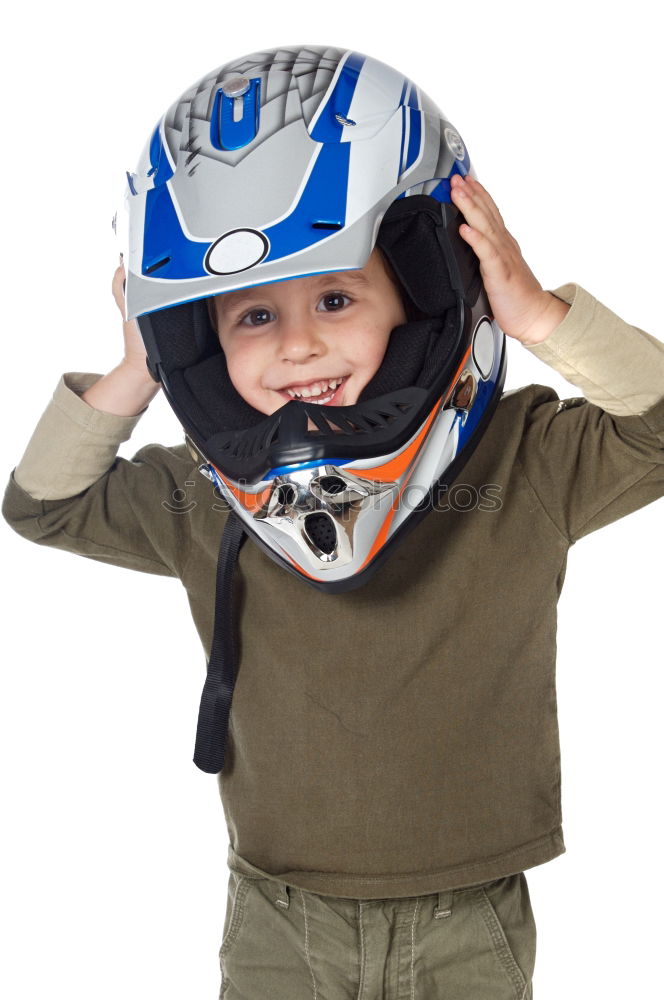 Similar – Cool gap | Portrait of a boy with a bicycle helmet and a tooth gap