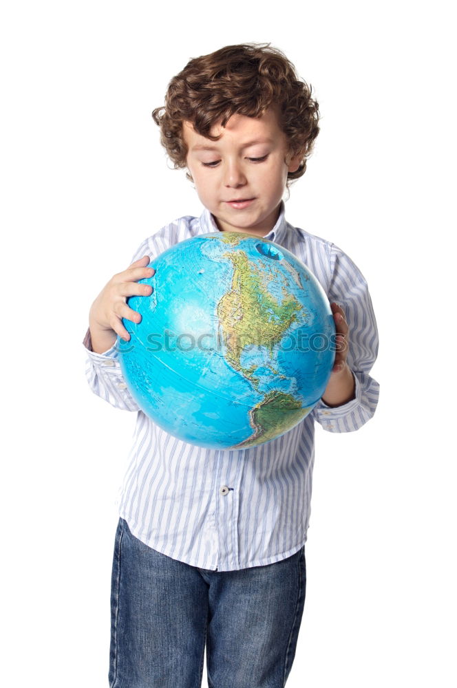 Similar – Image, Stock Photo Pupil girl pointing at globe