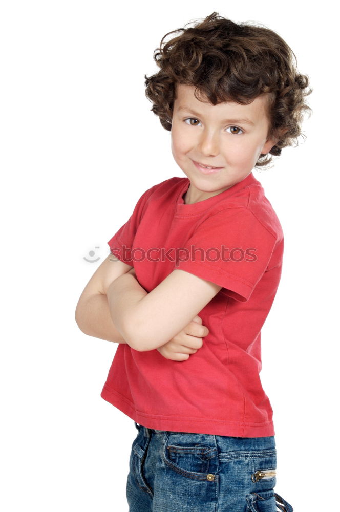 Image, Stock Photo Happy child with red t-shirt in the garden