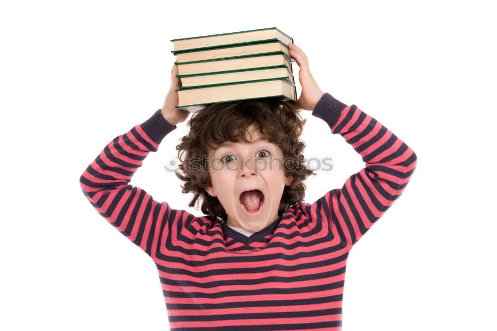 Similar – Image, Stock Photo happy and smiling child with book on head