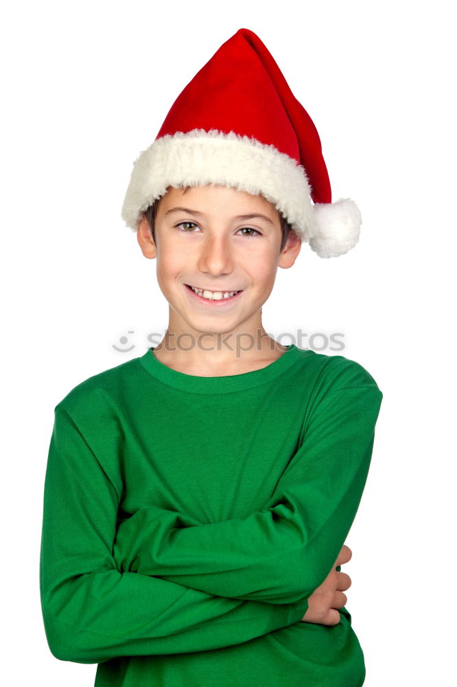 Similar – Image, Stock Photo Adorable kid with Santa´s hat on Christmas day.