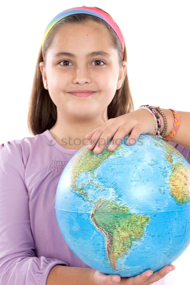 Similar – Image, Stock Photo Pupil girl pointing at globe