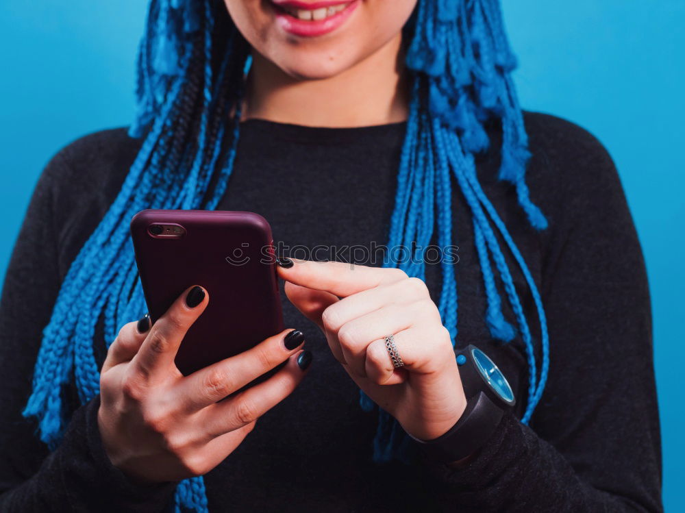 Similar – Image, Stock Photo Woman with grey dyed hair using her phone