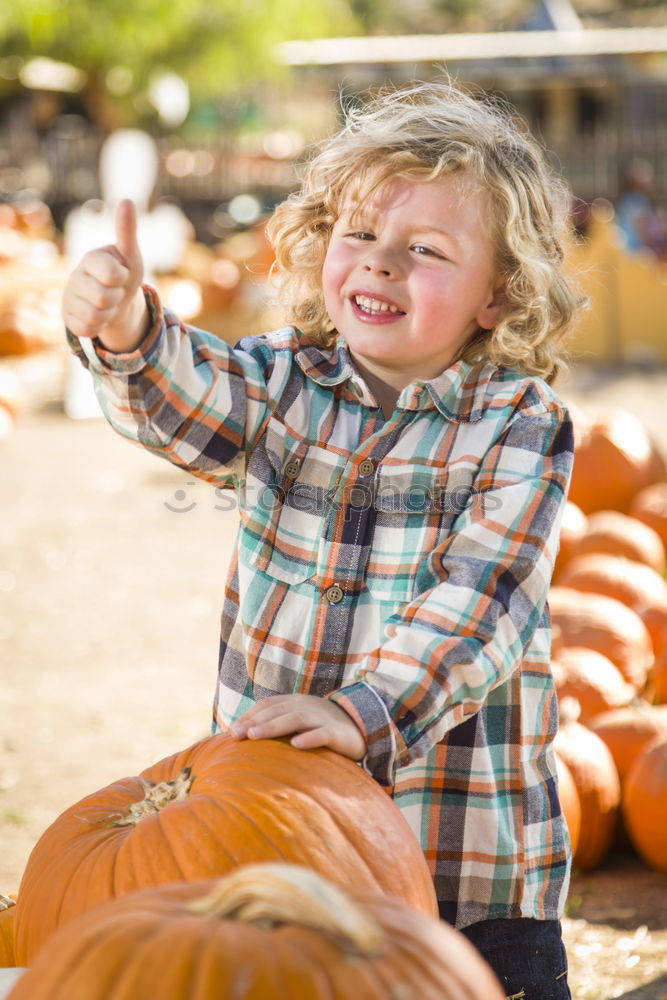 Similar – Image, Stock Photo Adorable girl todler embracing pumpkins on an autumn field