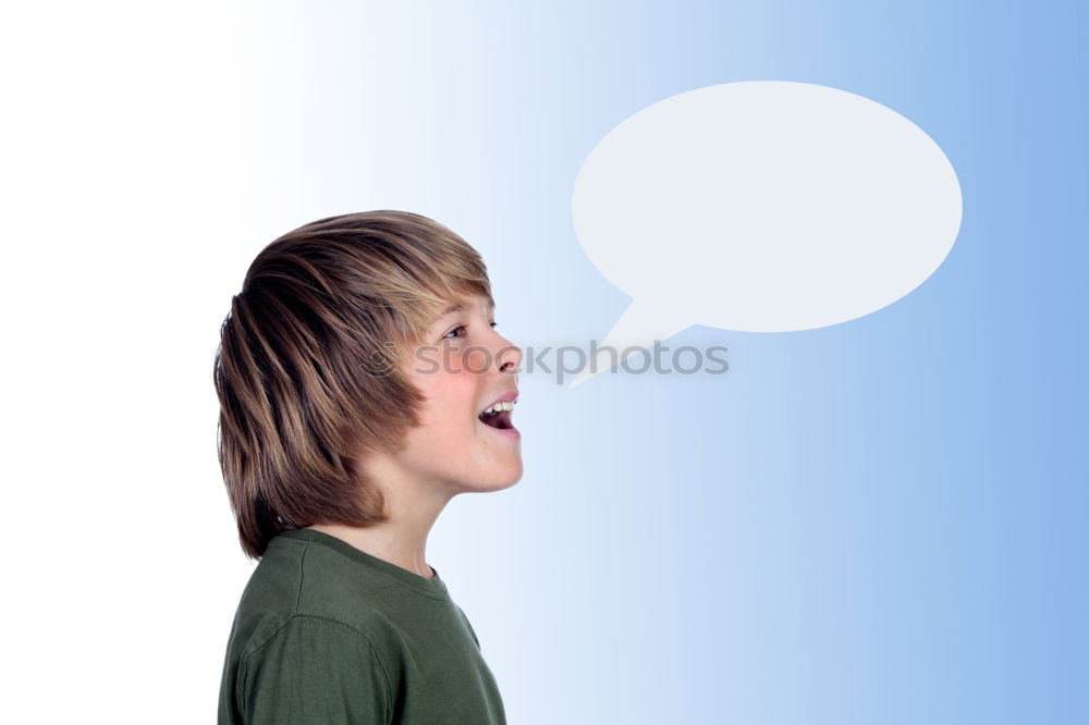 Similar – Image, Stock Photo Boy holding a sign on blue background