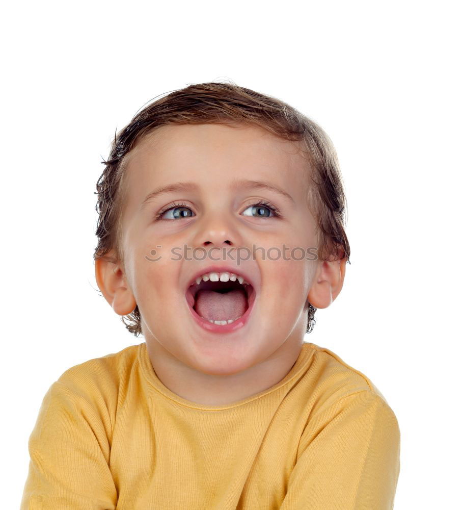 Similar – Image, Stock Photo Closeup facial portrait of a happy laughing little boy with wavy blond hair looking directly into the camera