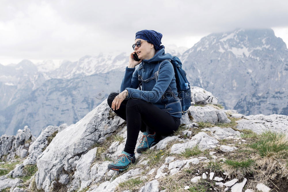 Similar – Image, Stock Photo Handsome tourist at mountain lake