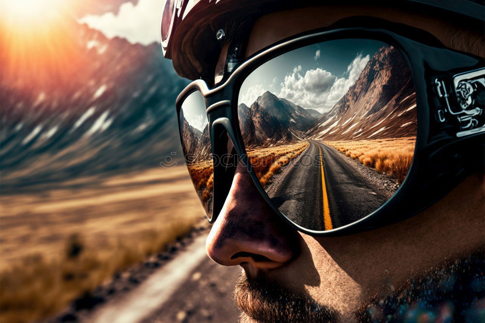 Image, Stock Photo Young happy adult men driving car in sunset