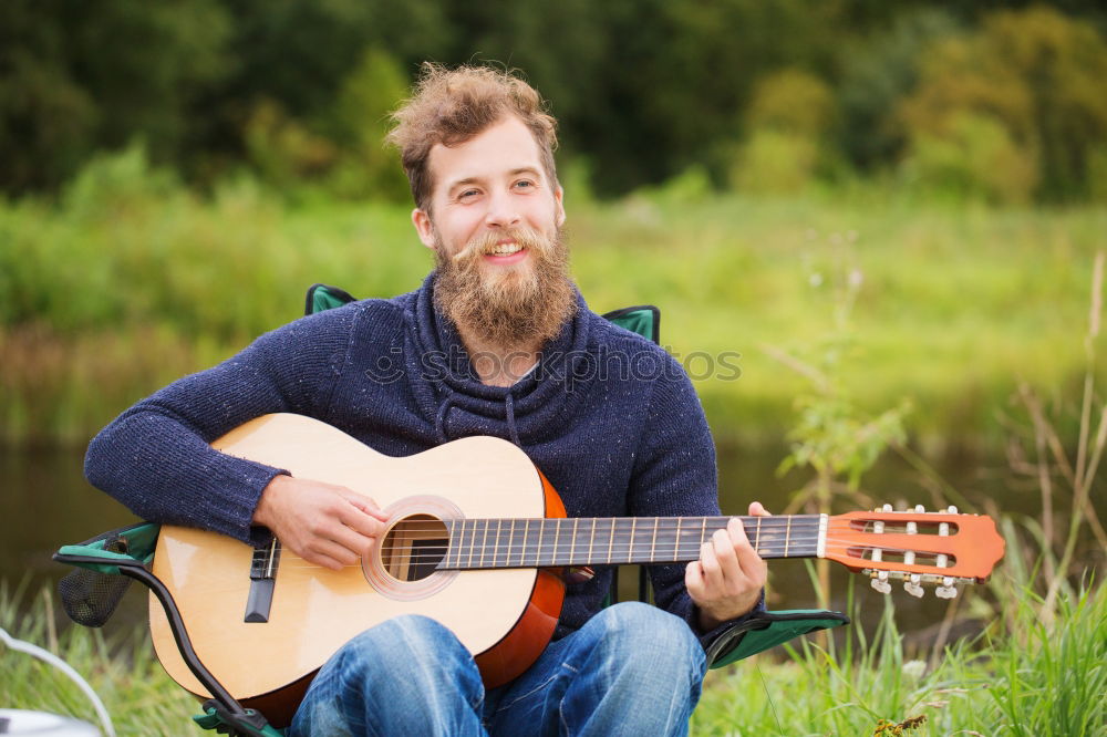 Similar – Image, Stock Photo Man with guitar in woods