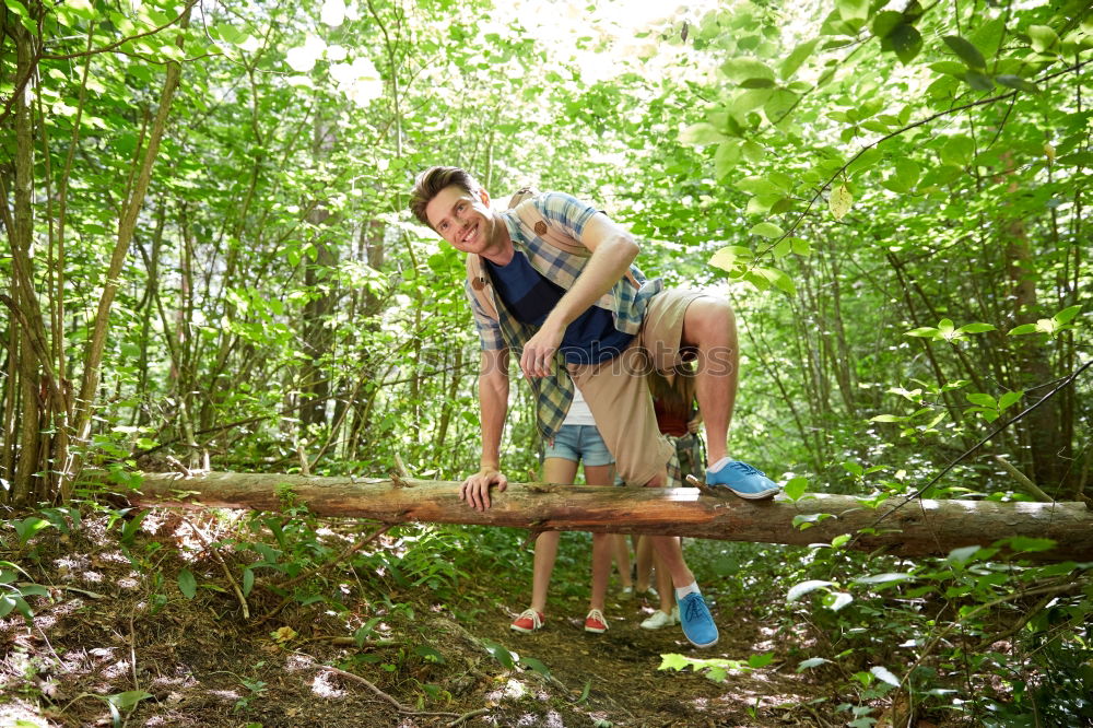 Similar – Image, Stock Photo Little boy in his homemade cabin on the woods