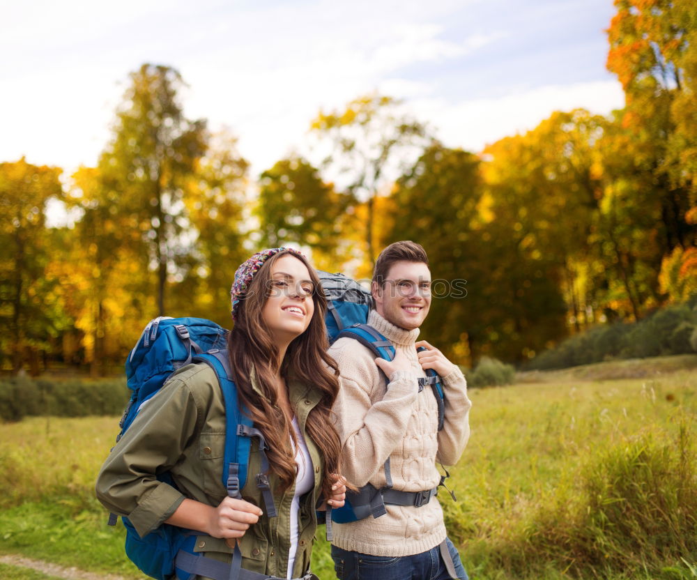 Similar – Woman doing trekking looking at camera