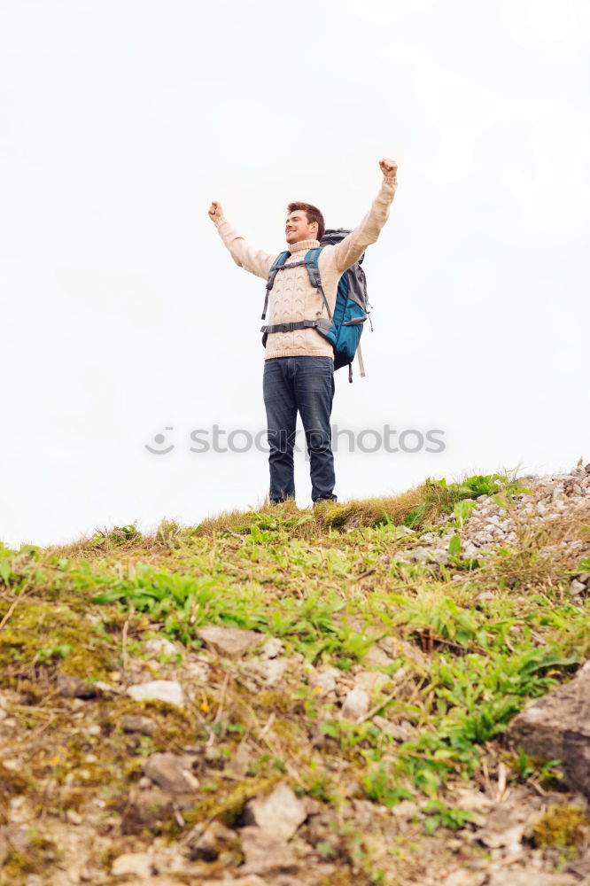 Boy hiking among the dwarf pine