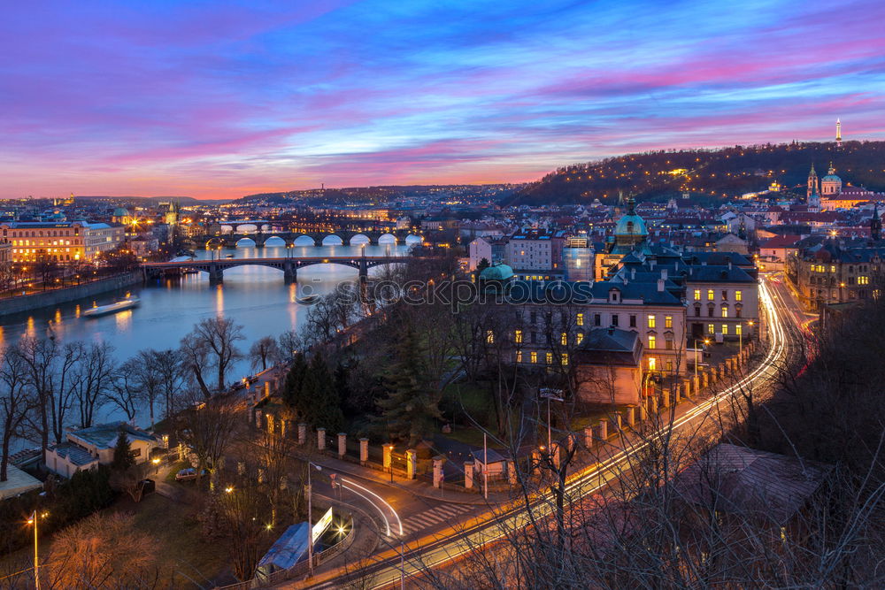 Similar – View of Prague’s old town with many bridges over the Moldau after sunset