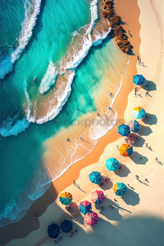 Similar – Drone shot of many people enjoying the beach and the ocean in high season- vacation pattern.