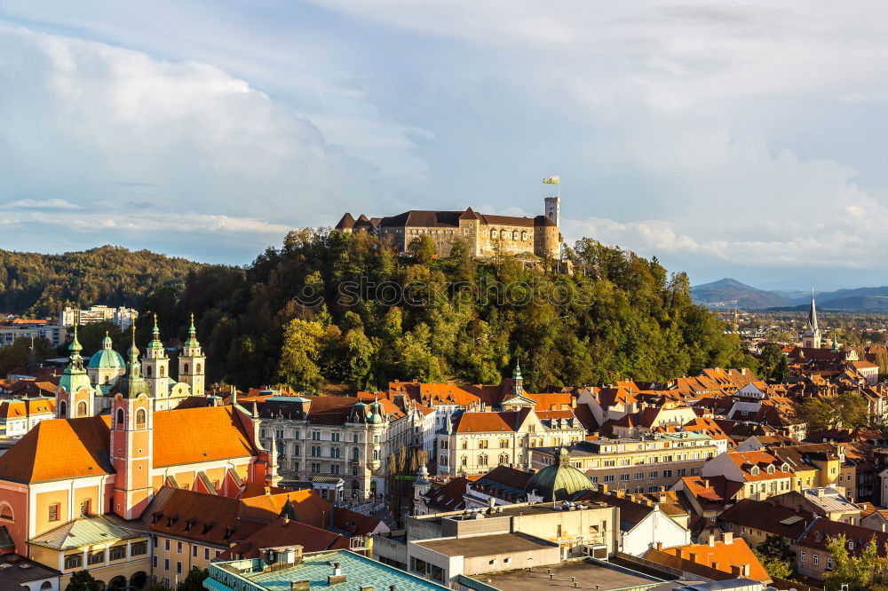 Image, Stock Photo View of the old town of Heidelberg at sunset